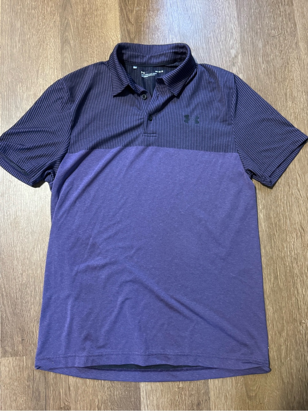 Under Armour Men's Athletic Purple Black Striped Colorblock Polo Shirt M